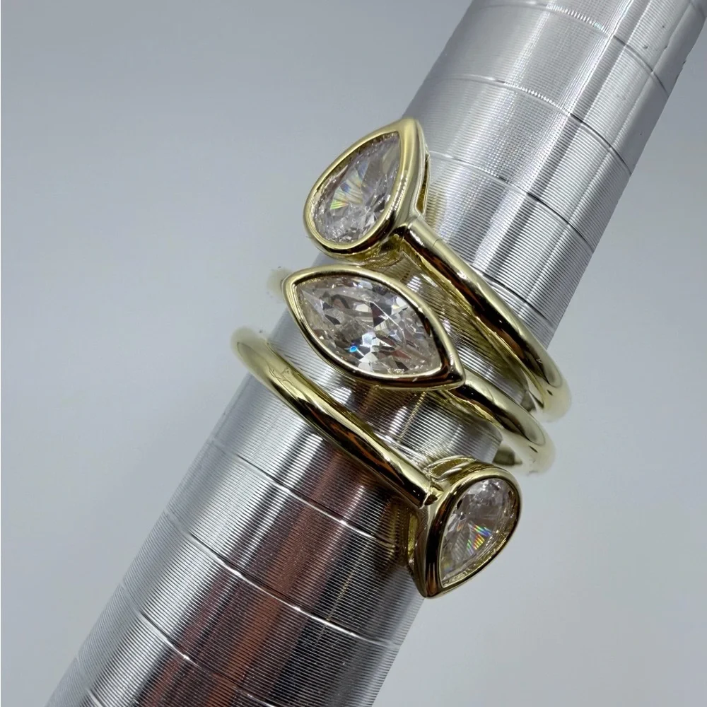 Adina Eden Multi Shape Cubic Zirconia Gold Plated Bezel Wrap Coil Ring NWT